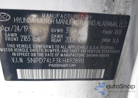 2019 Hyundai Elantra Se from USA, damaged, VIN 5NPD74LF3KH492890